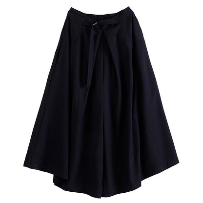 A-Line Hakama Pants with Buckle Strap – Wide Leg Japanese Casual Trousers