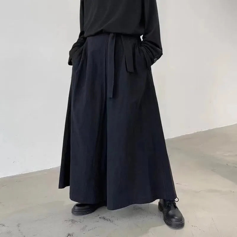Japanese minimalist wide leg trousers – full length – front view
