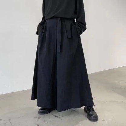 Japanese minimalist wide leg trousers – full length – front view