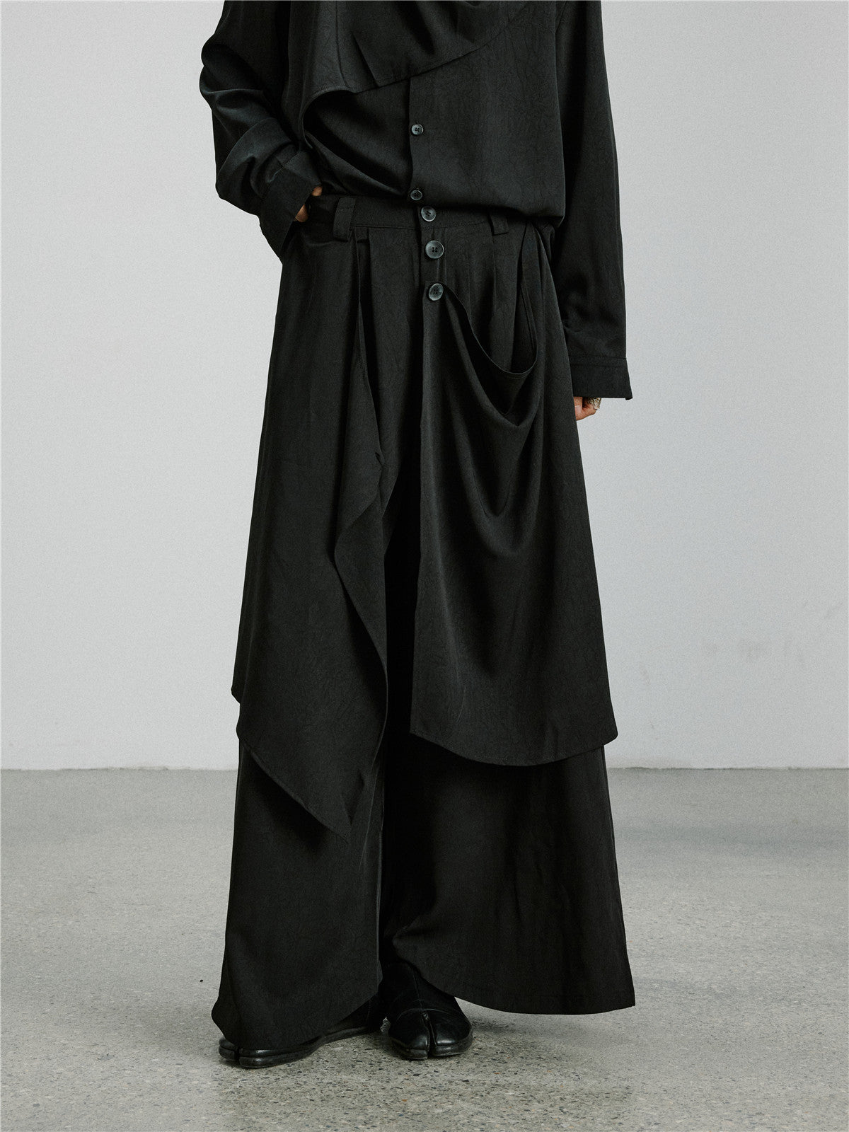 Asymmetric Hakama Pants | Draped Wide-Leg Trousers – KÓN