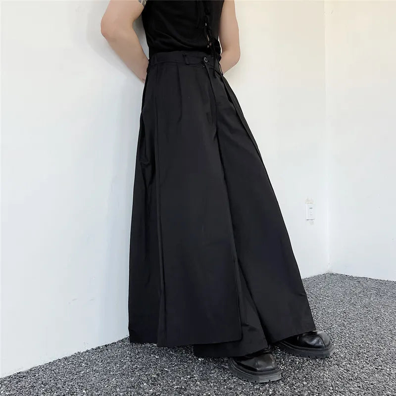 Kón split front hakama pants – tailored waistband – side view