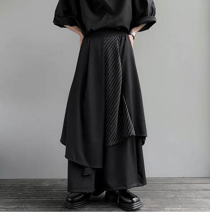Diagonal stripe panel detail – layered hakama pants – Kón