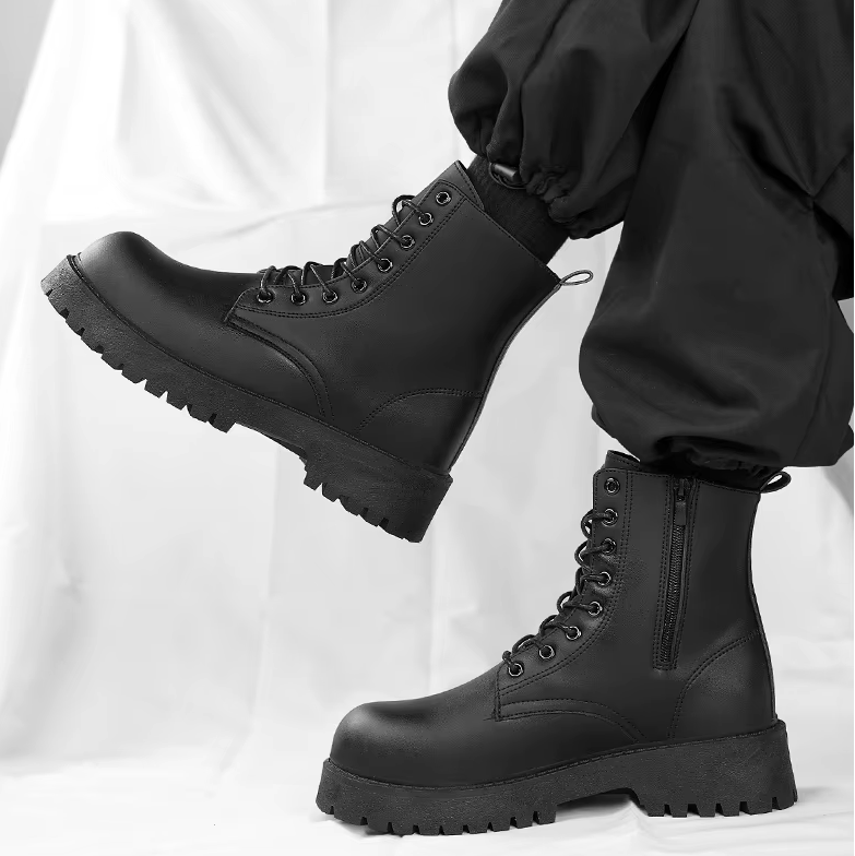 Japanese streetwear combat boots – mid-calf height – front view