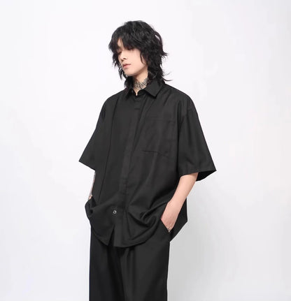 Dark avant-garde unisex shirt – dropped shoulder construction – side view