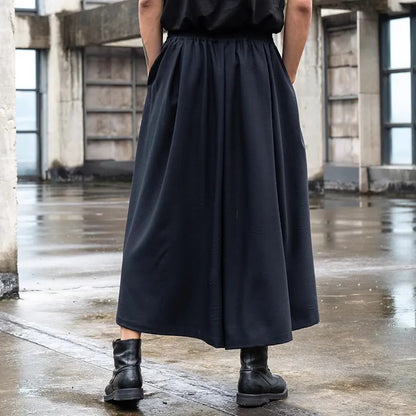 Kón A-line hakama pants – full back view – wide leg sweep