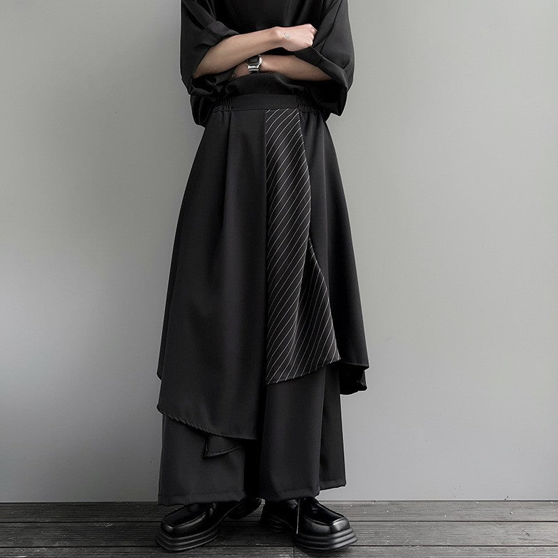 Kón avant-garde hakama pants with stripe panel – full length front view